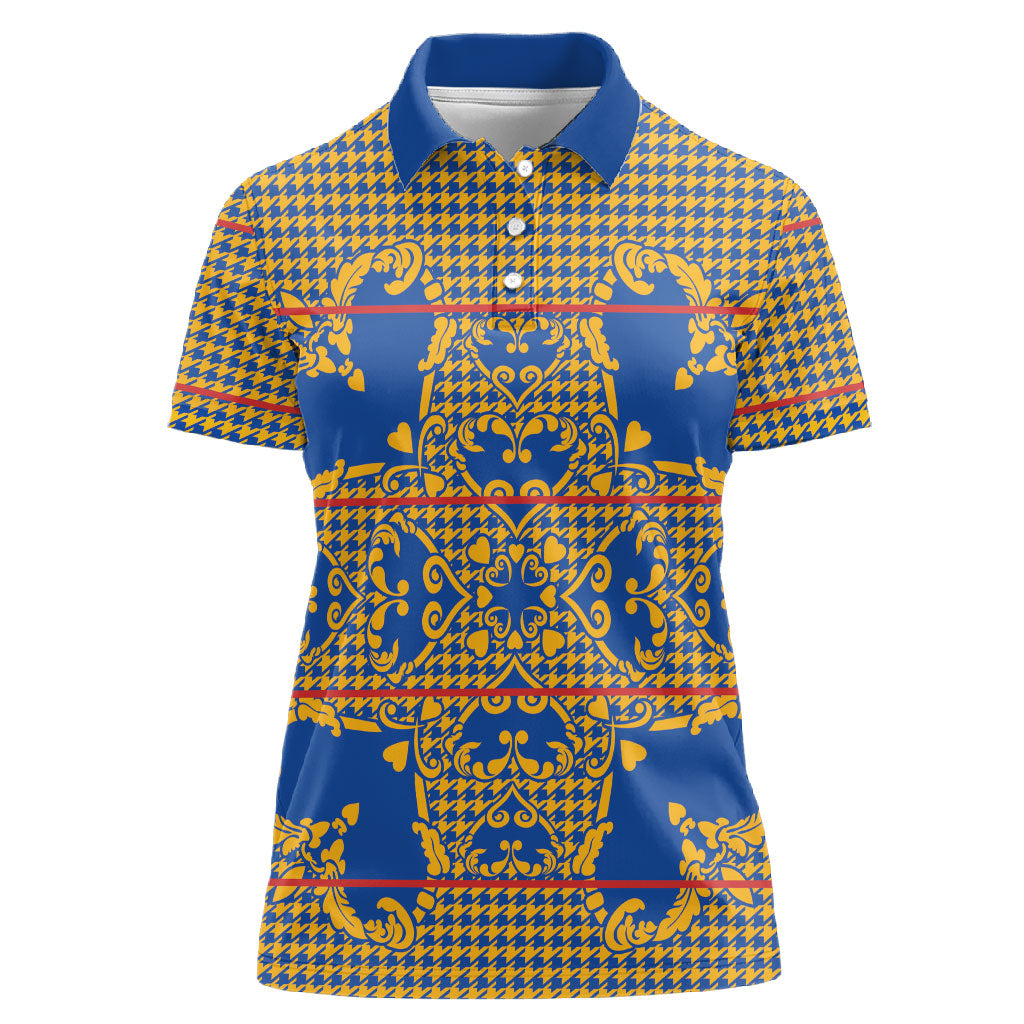 Cobalt Blue Hearts Crown Traditional Geometry Women Polo Shirt Seanamarena Basotho Blanket Inspired