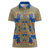 Cobalt Blue Hearts Crown Traditional Geometry Women Polo Shirt Seanamarena Basotho Blanket Inspired