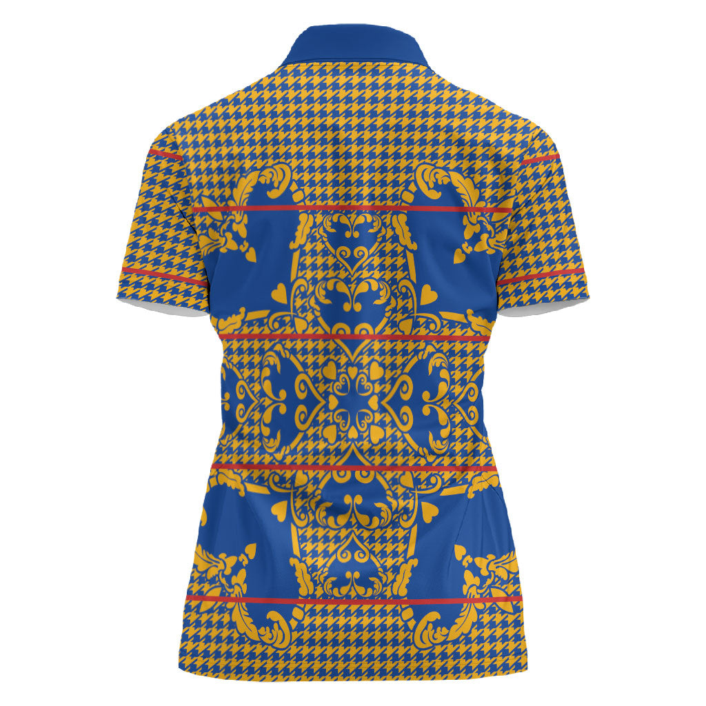 Cobalt Blue Hearts Crown Traditional Geometry Women Polo Shirt Seanamarena Basotho Blanket Inspired
