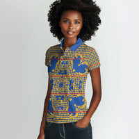 Cobalt Blue Hearts Crown Traditional Geometry Women Polo Shirt Seanamarena Basotho Blanket Inspired