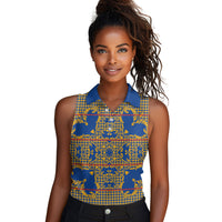 Cobalt Blue Hearts Crown Traditional Geometry Women Sleeveless Polo Shirt Seanamarena Basotho Blanket Inspired