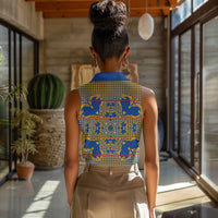 Cobalt Blue Hearts Crown Traditional Geometry Women Sleeveless Polo Shirt Seanamarena Basotho Blanket Inspired