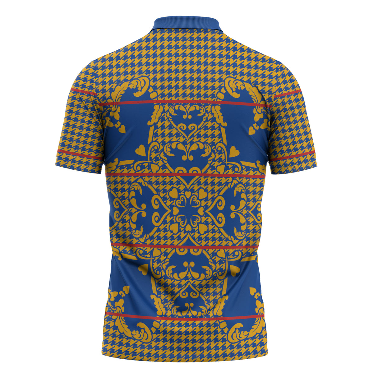 Cobalt Blue Hearts Crown Traditional Geometry Zipper Polo Shirt Seanamarena Basotho Blanket Inspired