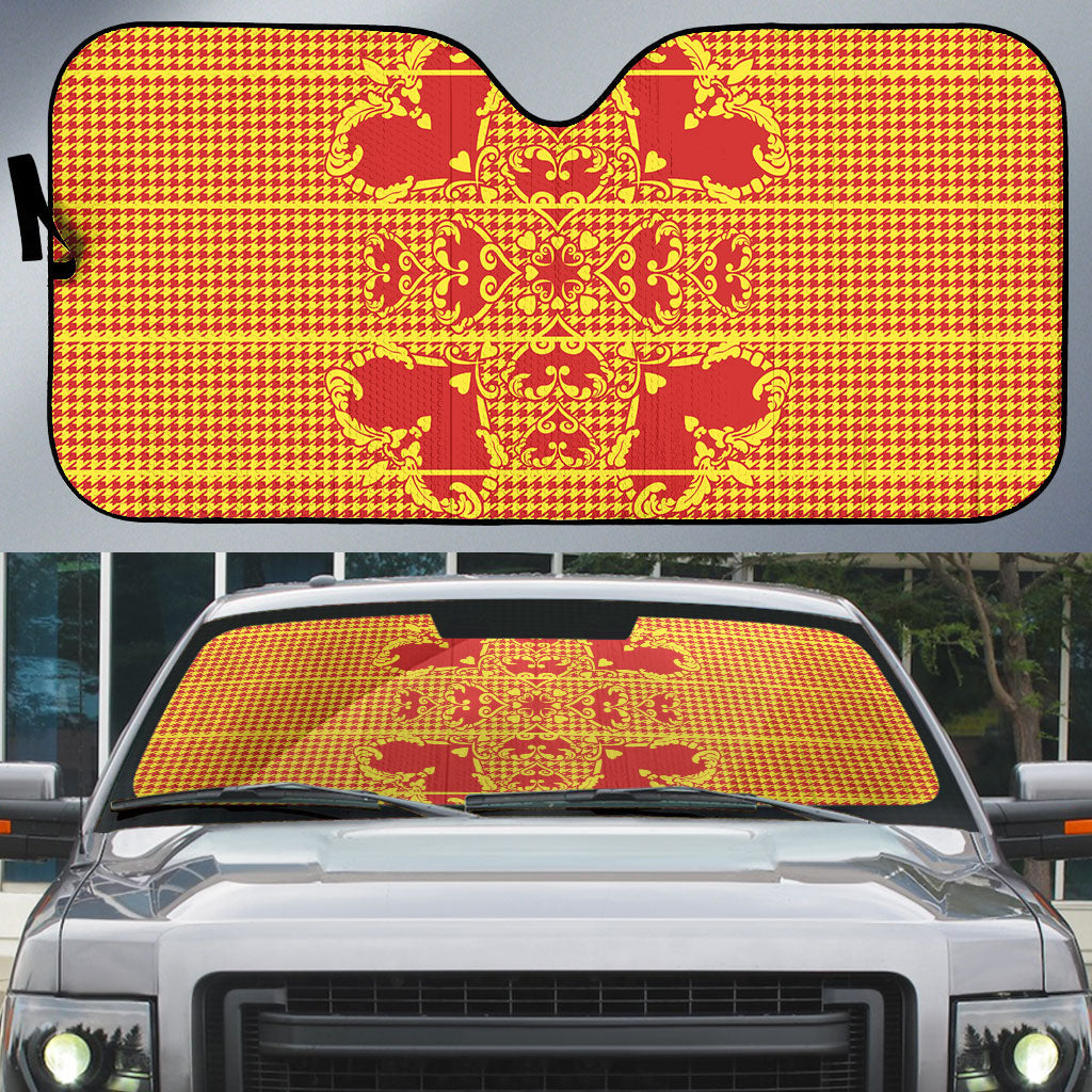 Scarlet Red Hearts Crown Traditional Geometry Auto Sun Shade Seanamarena Basotho Blanket Inspired