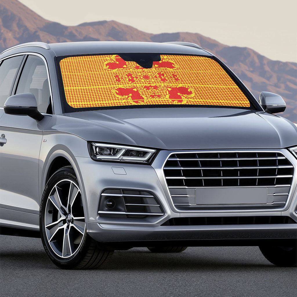 Scarlet Red Hearts Crown Traditional Geometry Auto Sun Shade Seanamarena Basotho Blanket Inspired