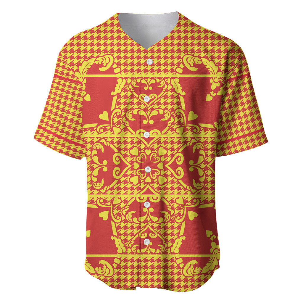 Scarlet Red Hearts Crown Traditional Geometry Baseball Jersey Seanamarena Basotho Blanket Inspired