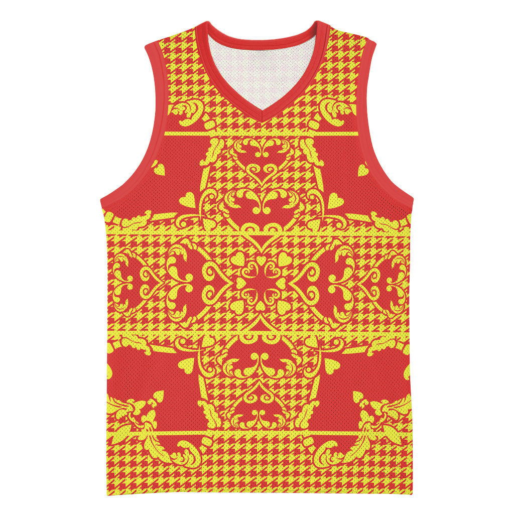 Scarlet Red Hearts Crown Traditional Geometry Basketball Jersey Seanamarena Basotho Blanket Inspired