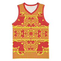 Scarlet Red Hearts Crown Traditional Geometry Basketball Jersey Seanamarena Basotho Blanket Inspired