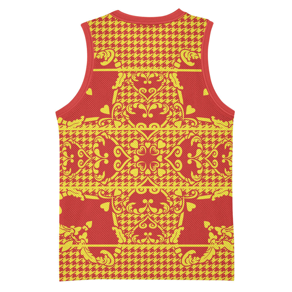Scarlet Red Hearts Crown Traditional Geometry Basketball Jersey Seanamarena Basotho Blanket Inspired