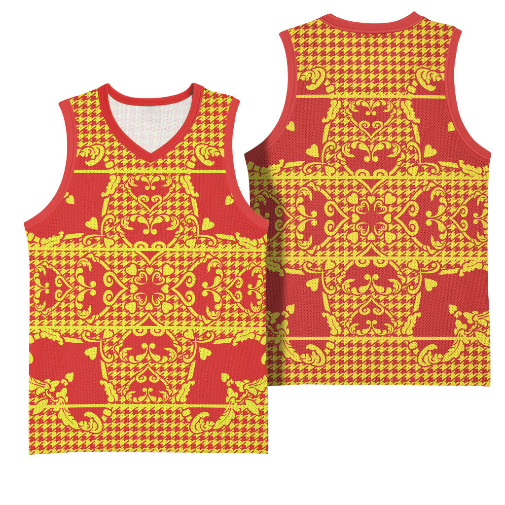 Scarlet Red Hearts Crown Traditional Geometry Basketball Jersey Seanamarena Basotho Blanket Inspired