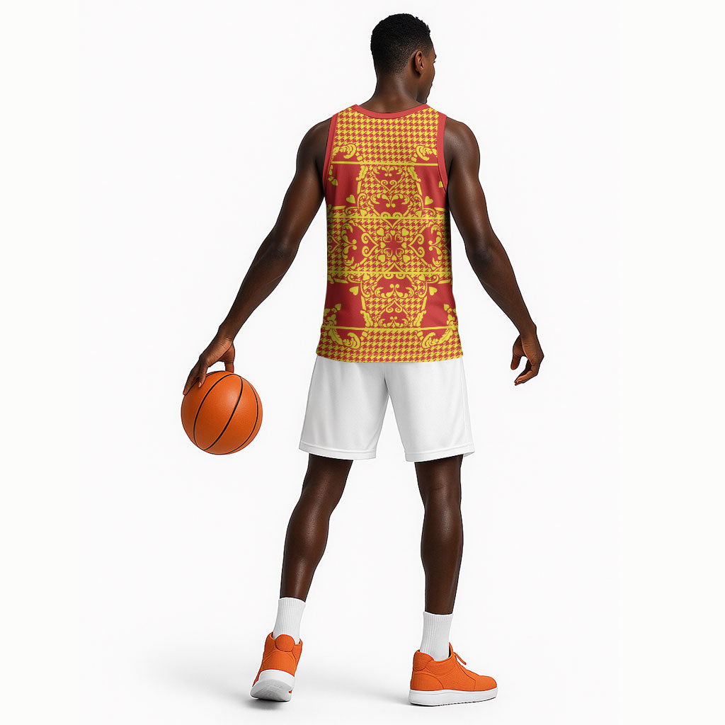 Scarlet Red Hearts Crown Traditional Geometry Basketball Jersey Seanamarena Basotho Blanket Inspired
