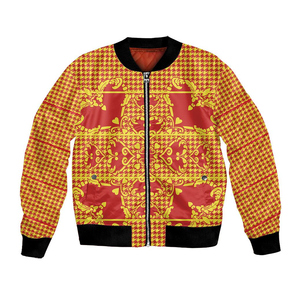 Scarlet Red Hearts Crown Traditional Geometry Bomber Jacket Seanamarena Basotho Blanket Inspired