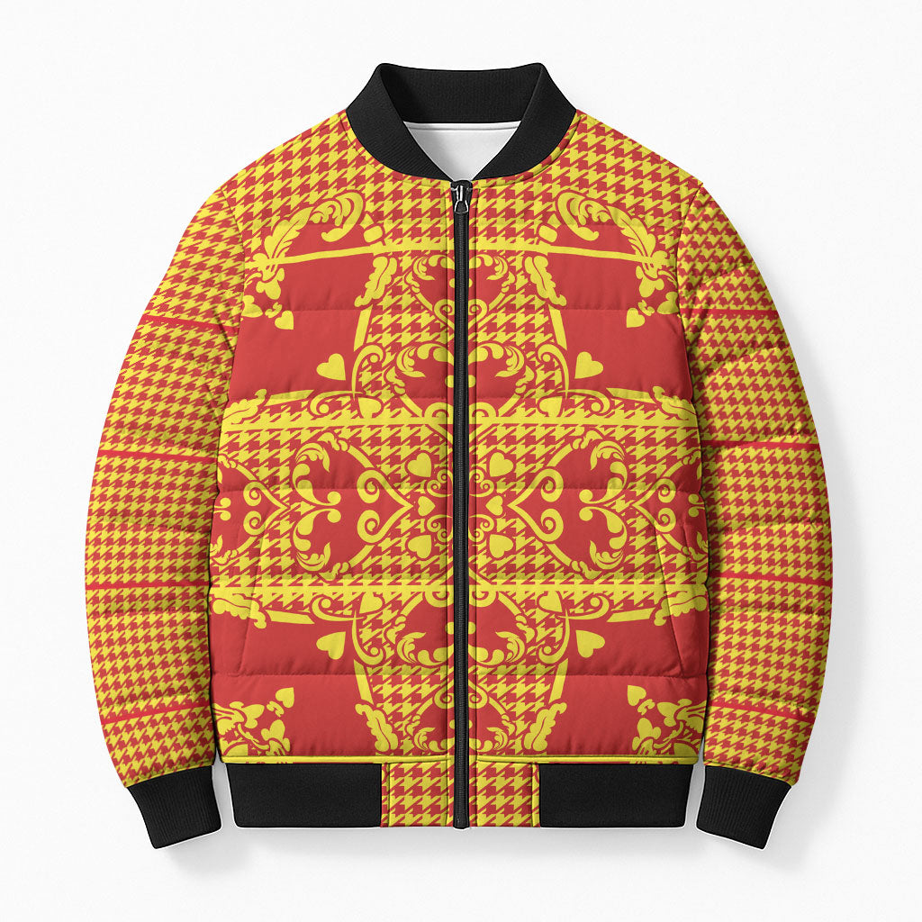 Scarlet Red Hearts Crown Traditional Geometry Bomber Puffer Jacket Seanamarena Basotho Blanket Inspired
