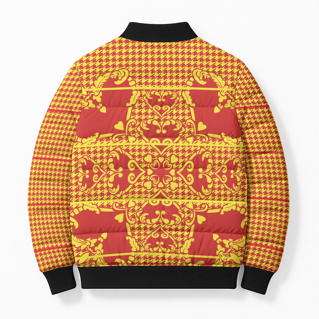 Scarlet Red Hearts Crown Traditional Geometry Bomber Puffer Jacket Seanamarena Basotho Blanket Inspired