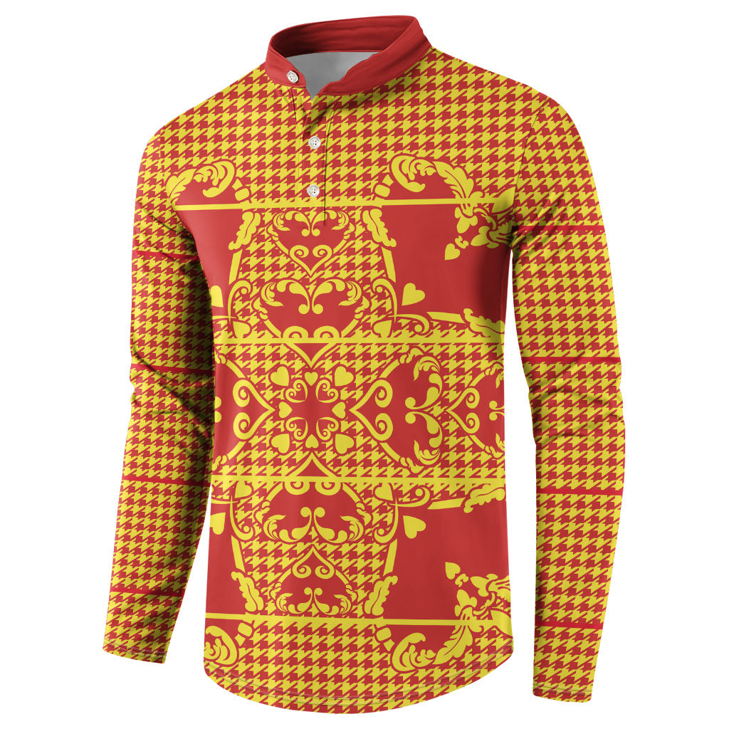 Scarlet Red Hearts Crown Traditional Geometry Button Sweatshirt Seanamarena Basotho Blanket Inspired