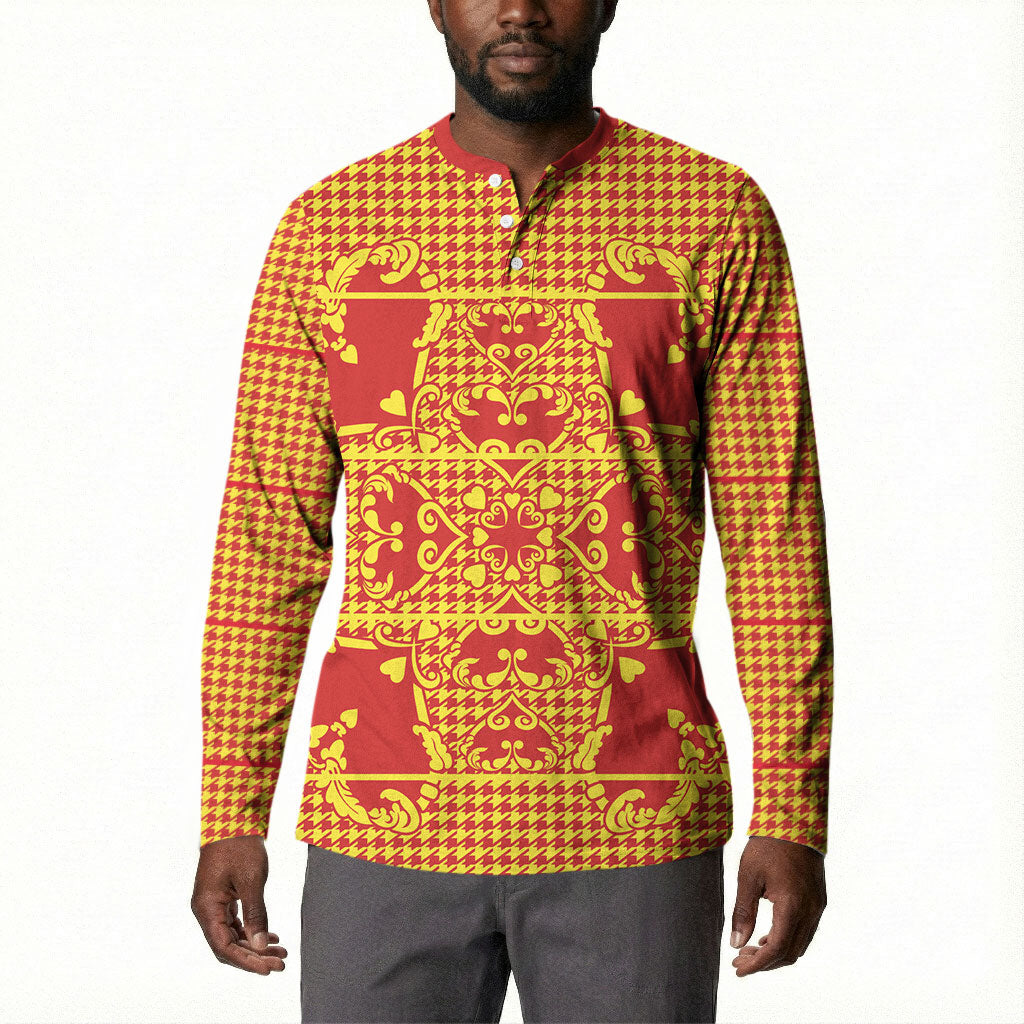 Scarlet Red Hearts Crown Traditional Geometry Button Sweatshirt Seanamarena Basotho Blanket Inspired