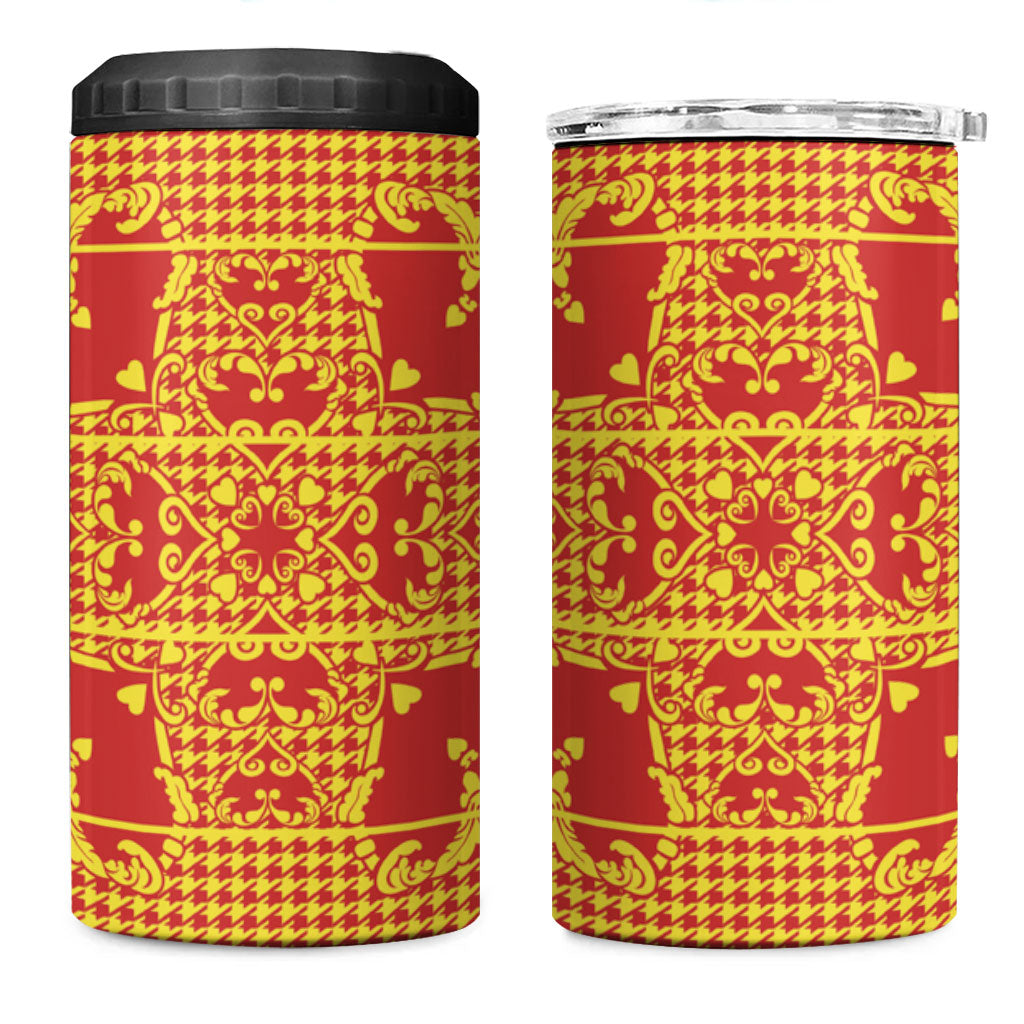 Scarlet Red Hearts Crown Traditional Geometry 4 in 1 Can Cooler Tumbler Seanamarena Basotho Blanket Inspired