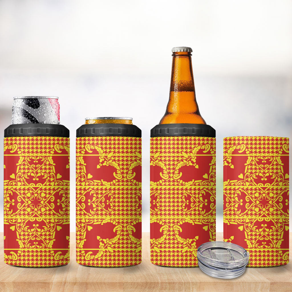 Scarlet Red Hearts Crown Traditional Geometry 4 in 1 Can Cooler Tumbler Seanamarena Basotho Blanket Inspired