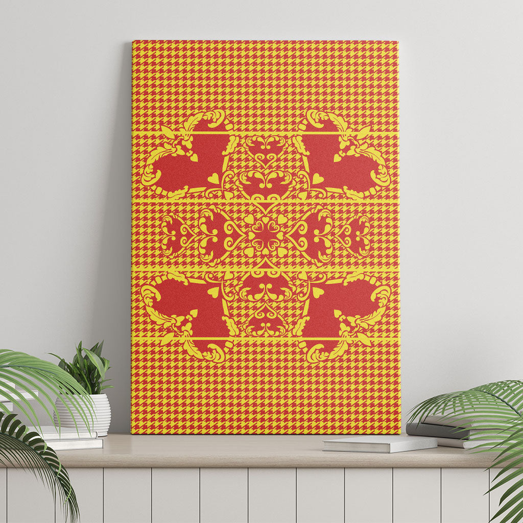 Scarlet Red Hearts Crown Traditional Geometry Canvas Wall Art Seanamarena Basotho Blanket Inspired