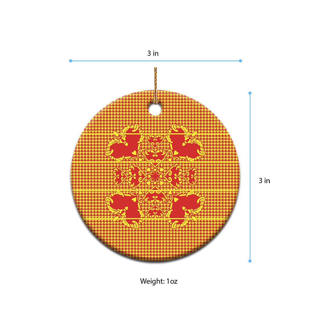 Scarlet Red Hearts Crown Traditional Geometry Ceramic Ornament Seanamarena Basotho Blanket Inspired