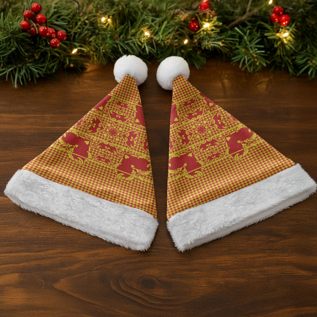 Scarlet Red Hearts Crown Traditional Geometry Christmas Santa Hat Seanamarena Basotho Blanket Inspired