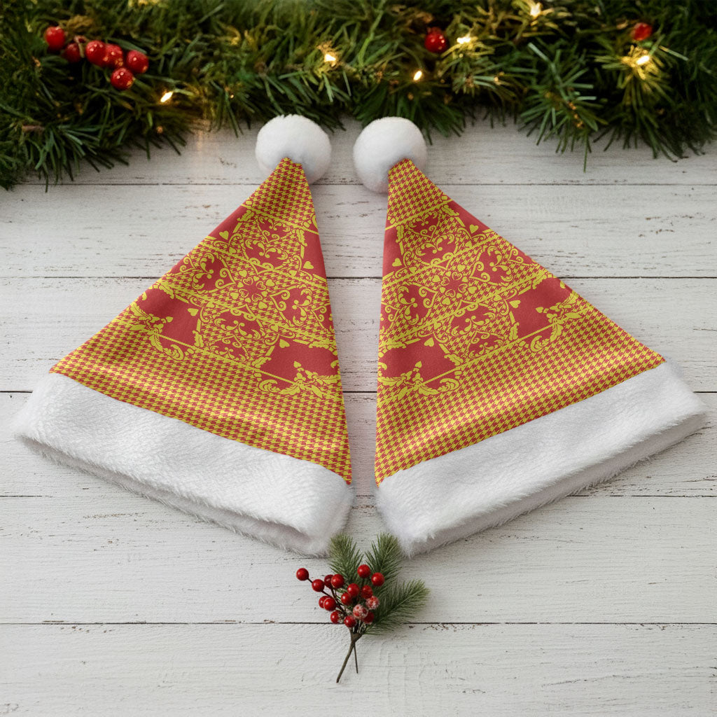 Scarlet Red Hearts Crown Traditional Geometry Christmas Santa Hat Seanamarena Basotho Blanket Inspired