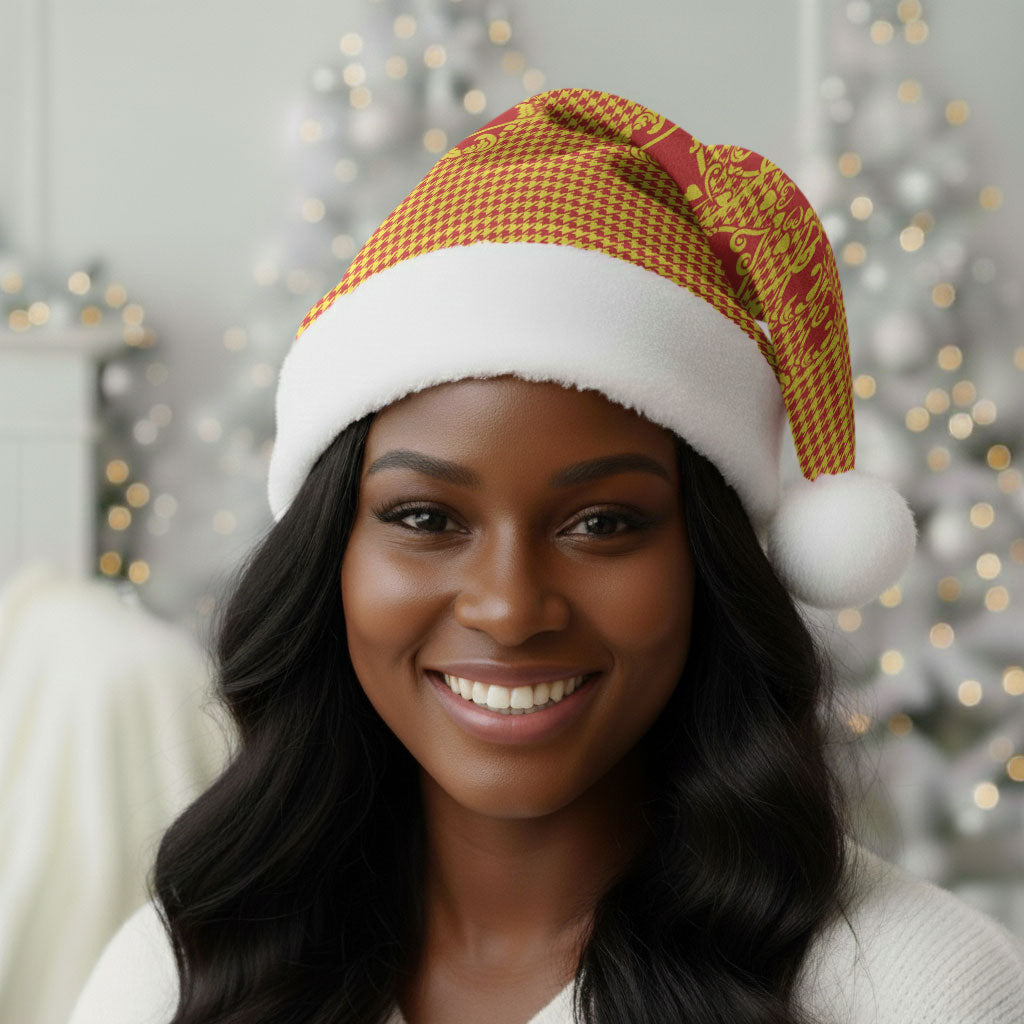 Scarlet Red Hearts Crown Traditional Geometry Christmas Santa Hat Seanamarena Basotho Blanket Inspired