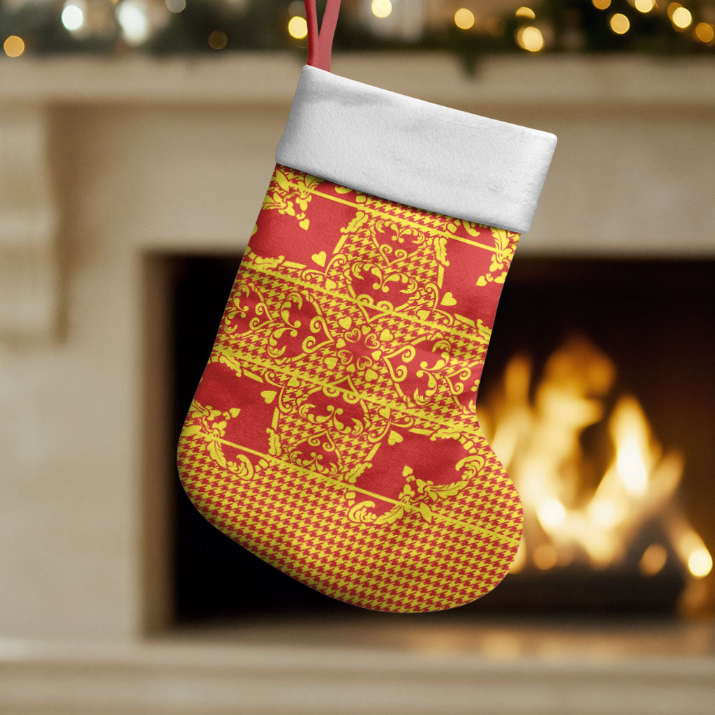 Scarlet Red Hearts Crown Traditional Geometry Christmas Stocking Seanamarena Basotho Blanket Inspired