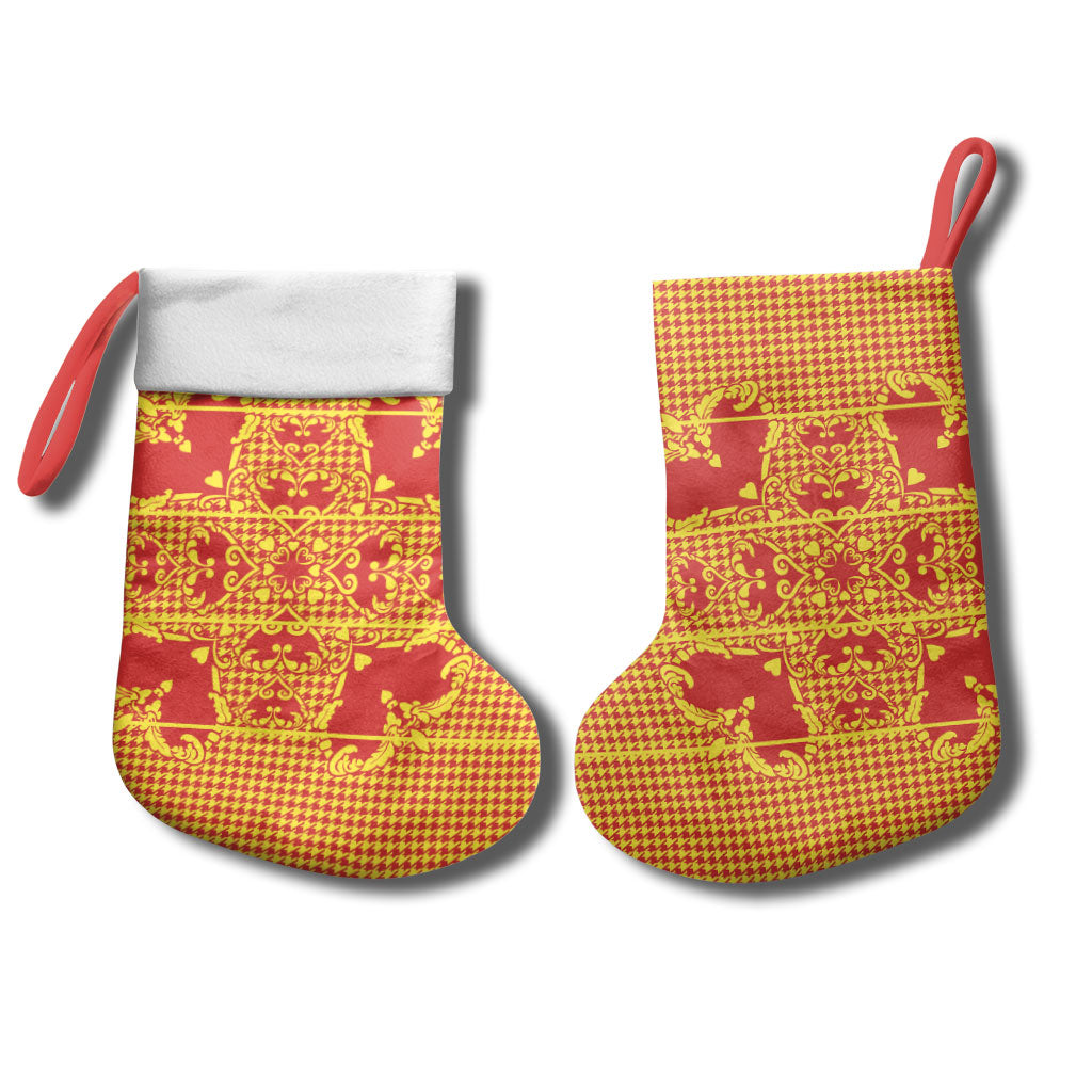 Scarlet Red Hearts Crown Traditional Geometry Christmas Stocking Seanamarena Basotho Blanket Inspired