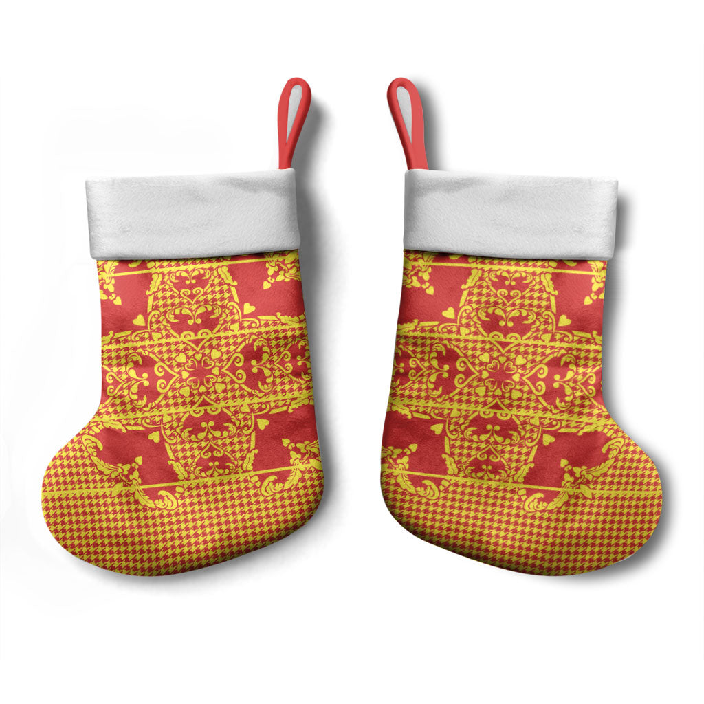 Scarlet Red Hearts Crown Traditional Geometry Christmas Stocking Seanamarena Basotho Blanket Inspired