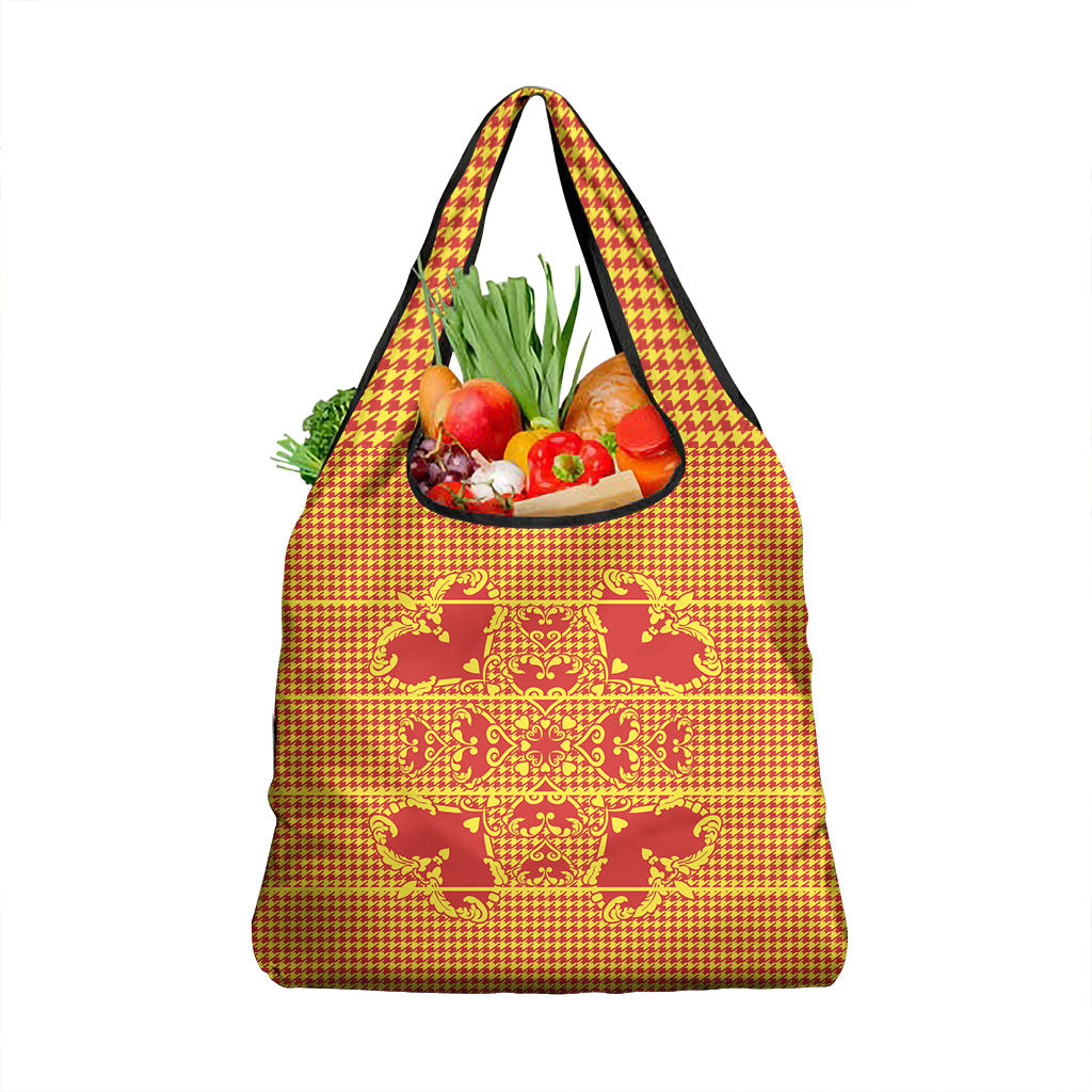 Scarlet Red Hearts Crown Traditional Geometry Grocery Bag Seanamarena Basotho Blanket Inspired