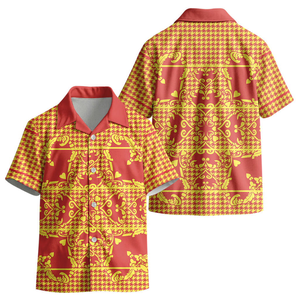 Scarlet Red Hearts Crown Traditional Geometry Kid Hawaiian Shirt Seanamarena Basotho Blanket Inspired