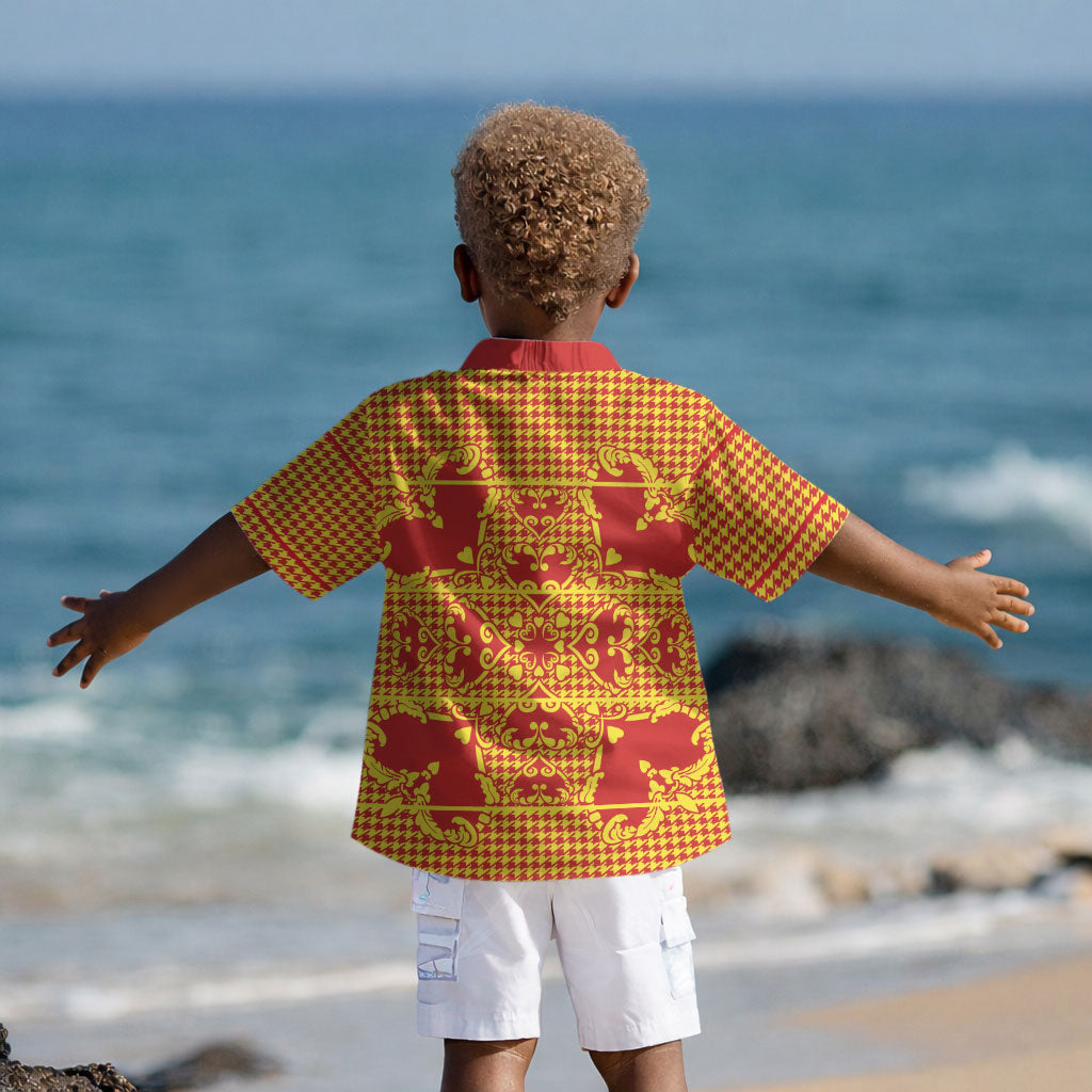 Scarlet Red Hearts Crown Traditional Geometry Kid Hawaiian Shirt Seanamarena Basotho Blanket Inspired