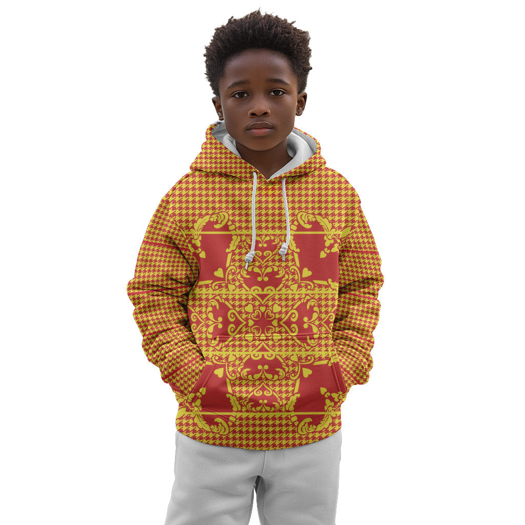 Scarlet Red Hearts Crown Traditional Geometry Kid Hoodie Seanamarena Basotho Blanket Inspired
