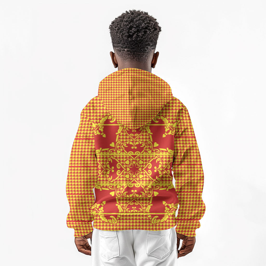 Scarlet Red Hearts Crown Traditional Geometry Kid Hoodie Seanamarena Basotho Blanket Inspired