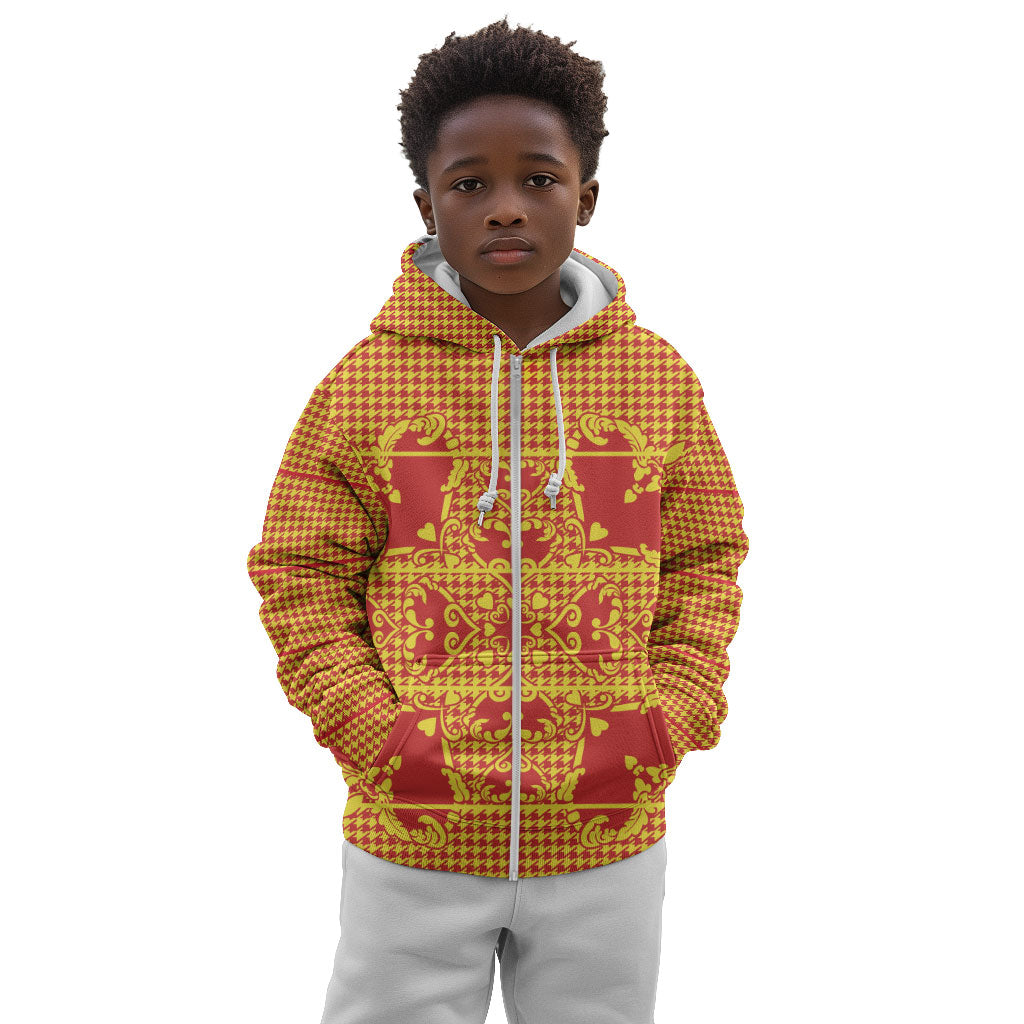 Scarlet Red Hearts Crown Traditional Geometry Kid Hoodie Seanamarena Basotho Blanket Inspired