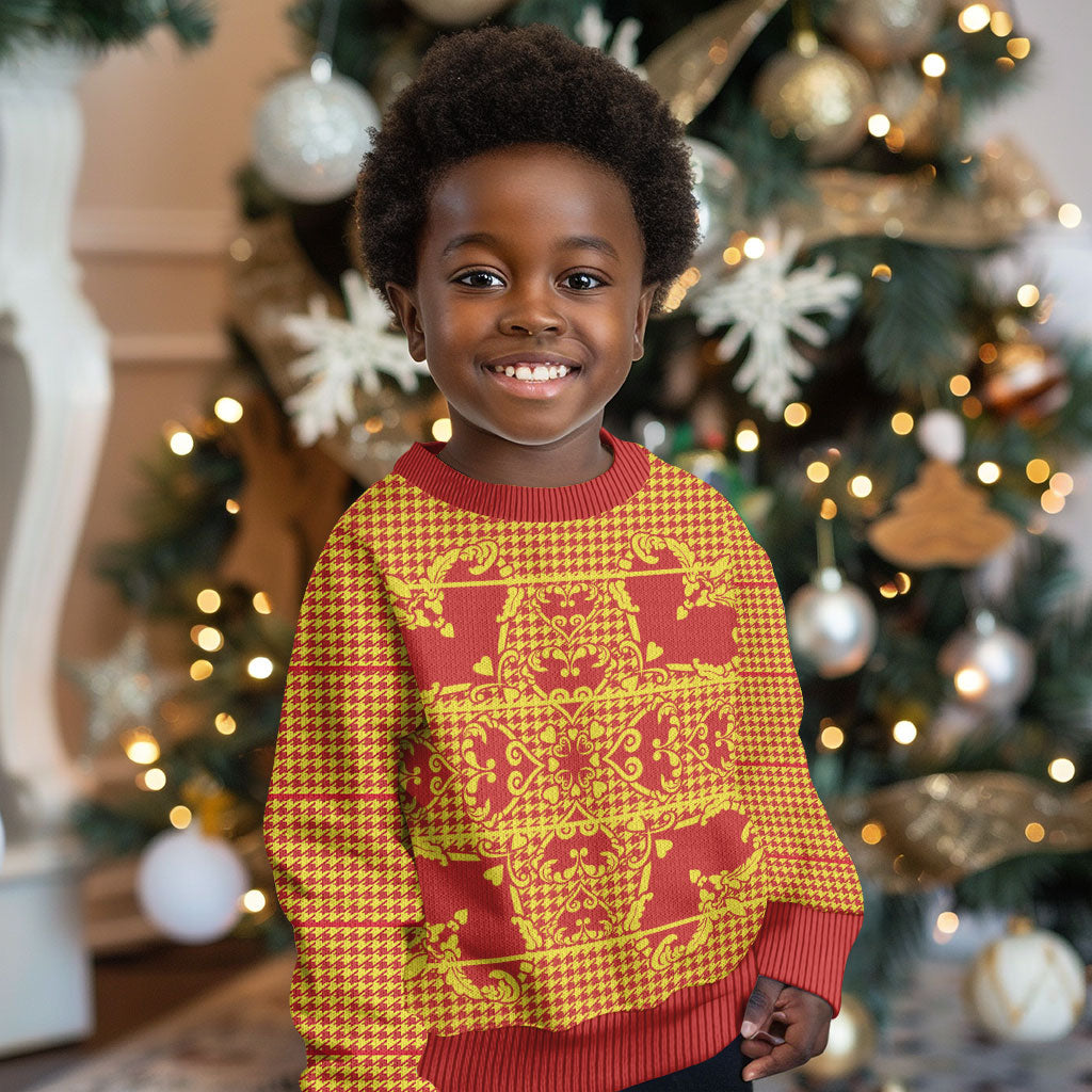 Scarlet Red Hearts Crown Traditional Geometry Kid Ugly Christmas Sweater Seanamarena Basotho Blanket Inspired