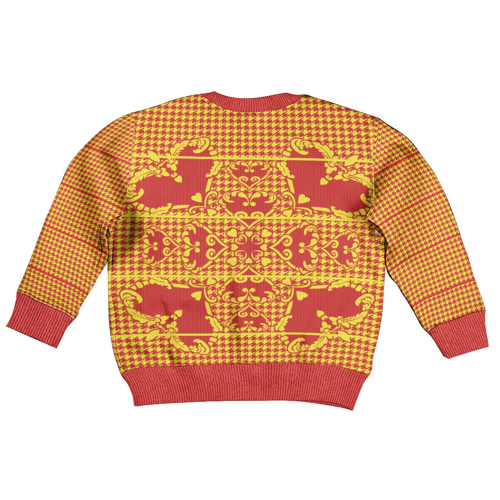 Scarlet Red Hearts Crown Traditional Geometry Kid Ugly Christmas Sweater Seanamarena Basotho Blanket Inspired