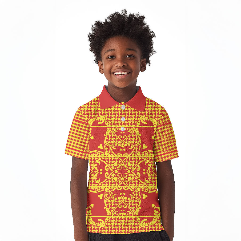 Scarlet Red Hearts Crown Traditional Geometry Kid Polo Shirt Seanamarena Basotho Blanket Inspired