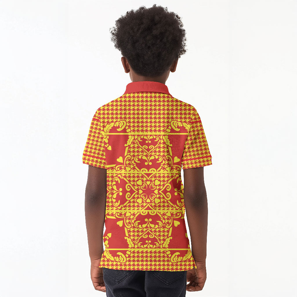 Scarlet Red Hearts Crown Traditional Geometry Kid Polo Shirt Seanamarena Basotho Blanket Inspired