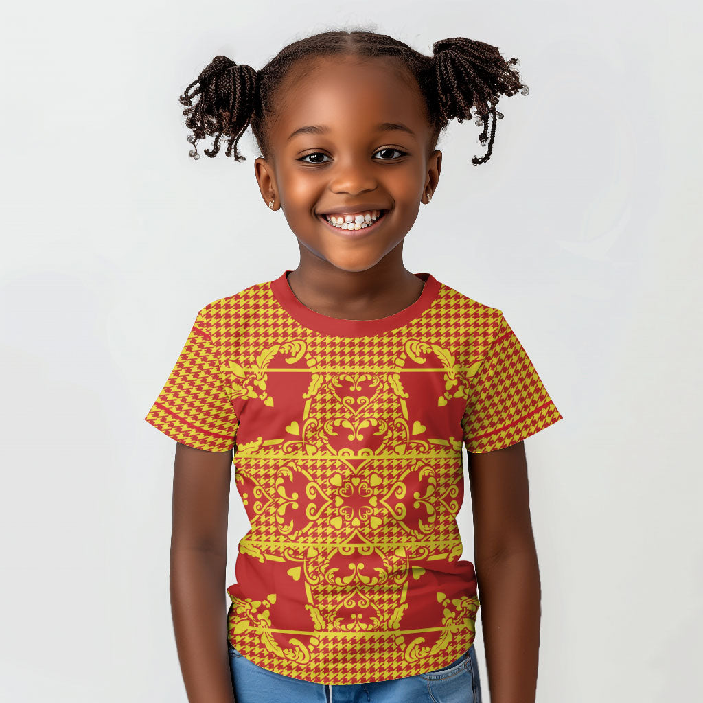 Scarlet Red Hearts Crown Traditional Geometry Kid T shirt Seanamarena Basotho Blanket Inspired