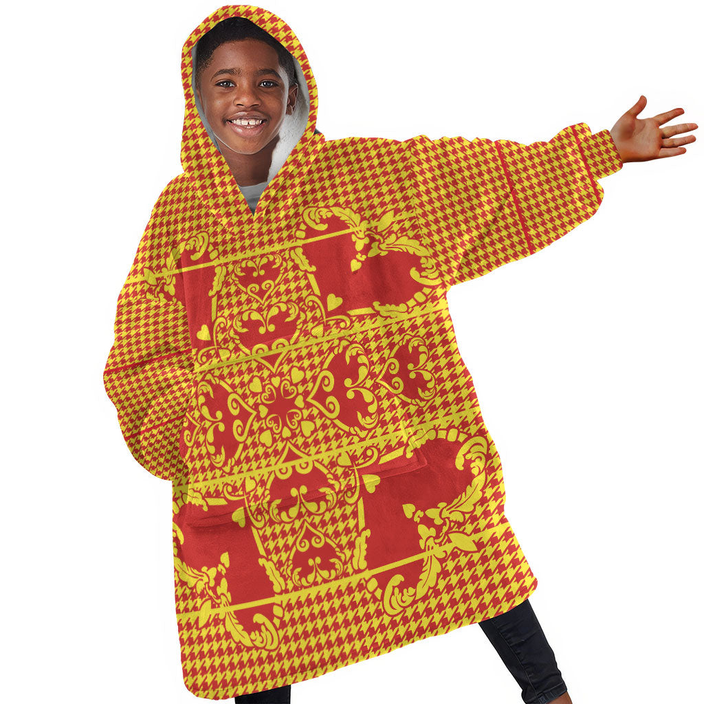 Scarlet Red Hearts Crown Traditional Geometry Kid Wearable Blanket Hoodie Seanamarena Basotho Blanket Inspired