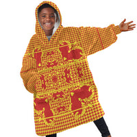 Scarlet Red Hearts Crown Traditional Geometry Kid Wearable Blanket Hoodie Seanamarena Basotho Blanket Inspired