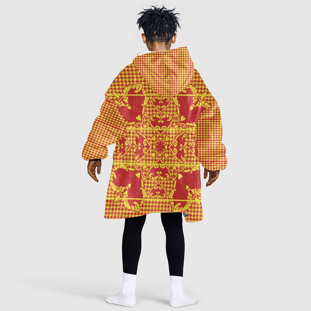 Scarlet Red Hearts Crown Traditional Geometry Kid Wearable Blanket Hoodie Seanamarena Basotho Blanket Inspired