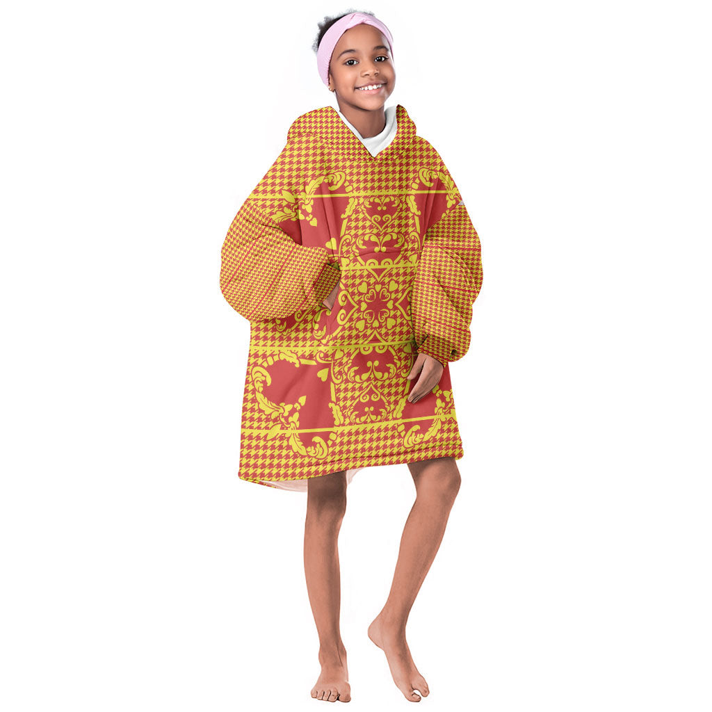 Scarlet Red Hearts Crown Traditional Geometry Kid Wearable Blanket Hoodie Seanamarena Basotho Blanket Inspired