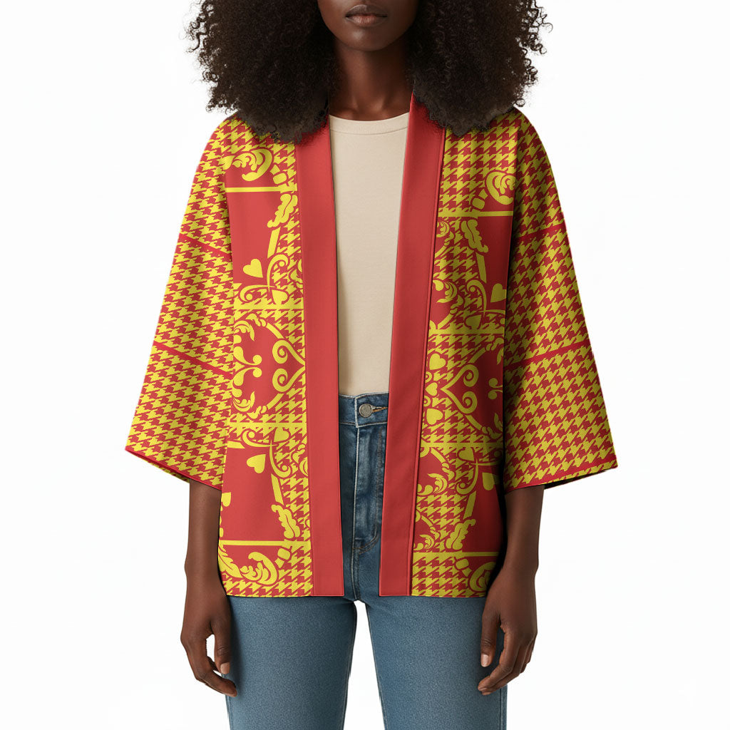 Scarlet Red Hearts Crown Traditional Geometry Kimono Seanamarena Basotho Blanket Inspired