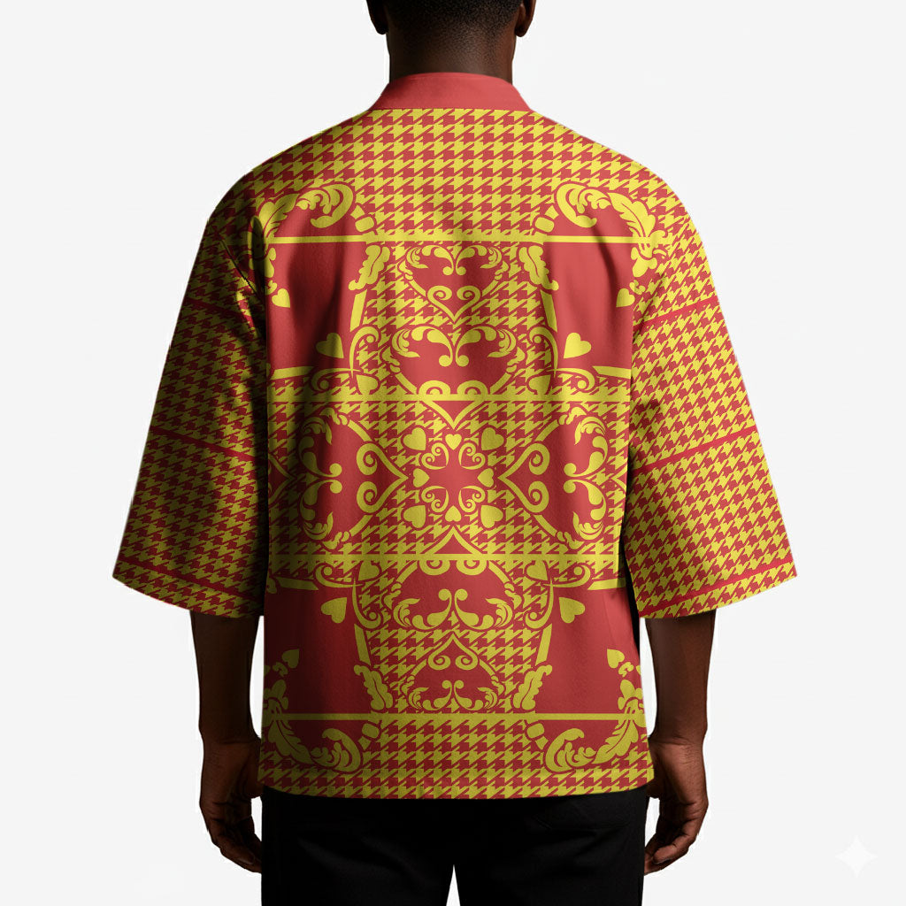 Scarlet Red Hearts Crown Traditional Geometry Kimono Seanamarena Basotho Blanket Inspired