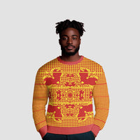 Scarlet Red Hearts Crown Traditional Geometry Ugly Christmas Sweater Seanamarena Basotho Blanket Inspired