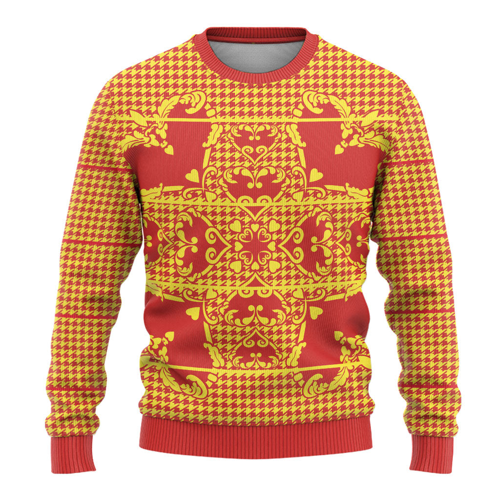 Scarlet Red Hearts Crown Traditional Geometry Ugly Christmas Sweater Seanamarena Basotho Blanket Inspired
