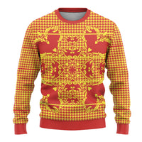 Scarlet Red Hearts Crown Traditional Geometry Ugly Christmas Sweater Seanamarena Basotho Blanket Inspired